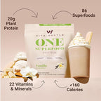 VitaHustle ONE Vegan Vanilla Protein Powder - 20g Plant Protein Meal Replacement with 86+ Superfoods & Greens, Probiotics + No Bloat Digestive Blend - Dairy Free, Gluten Free (15 Servings)