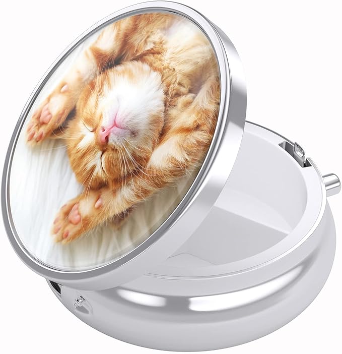 Nipichsha Pill Box, Small Pill Case for Purse & Pocket, Cute Travel Medicine Organizer, Portable Medicine Container Holder to Hold Vitamins, Medication, Fish Oil & Supplement,Cute Cat