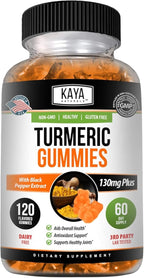 Kaya Naturals Turmeric Supplements Gummies - Pure Nature Turmeric Curcumin - Ginger Gummies - Black Pepper Extract - 120 Count