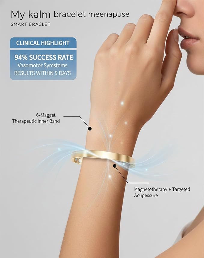 Kalm Bracelet Menopause: Your Natural Menopause Solution, Bracelet for Menopause Relief, Hot Flashes & Pain, Adjustable Bracelets for Women - Natural Hormonal Balance (Silver)