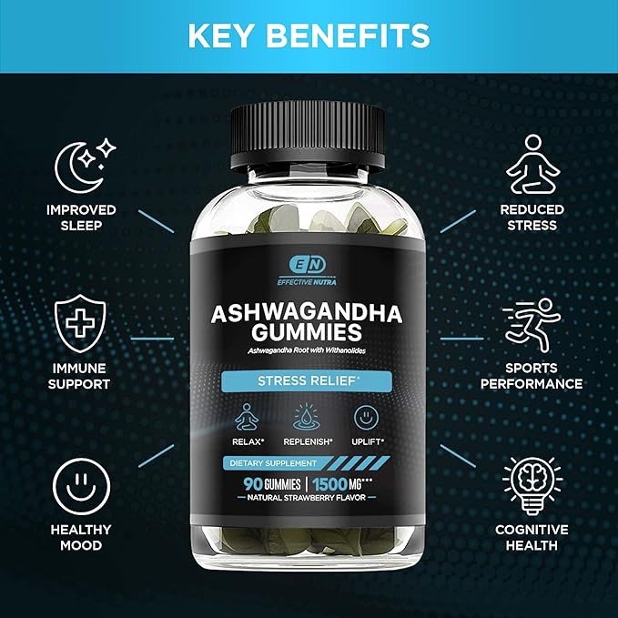 Effective Nutra Ashwagandha Gummies 1500mg – Extra Strength Stress & Sleep Support – 45-Day Supply, Just 2 Gummies Daily – Vegan, Non-GMO, Third-Party Tested – Made in USA (90ct)