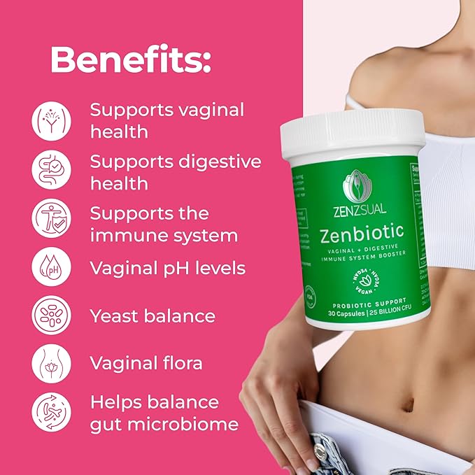 ZENZSUAL Zenbiotic Probiotics Support for Women – 25 Billion CFU, Vaginal Health & pH Balance Support, Odor & Yeast Control, Gut & Digestive Health, Urinary Comfort, Hormone Balance, 30 Vegan Capsules