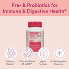 SmartyPants Adult Probiotic & Prebiotic Gummies for Digestive Health: Gut Health Supplement, Clinically Studied Prebiotic for Immune Support, Strawberry, 60 Count (30 Day Supply)