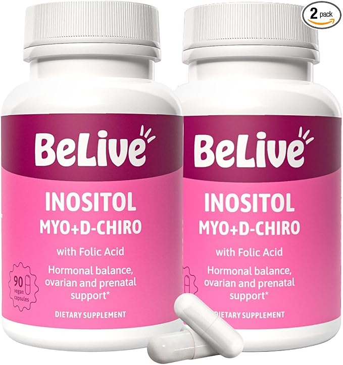 BeLive Myo-Inositol & D-Chiro Inositol Supplement – 2 Pack – 90 Capsules Each – 40:1 Ratio with Folic Acid for Women