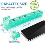2-Pack Large Weekly Pill Organizer,7 Day Pill Cases Organizers Once A Day,Am Pm Pill Container 14 Compartment,Daily Vitamin Pill Box Dispenser 1 Week,Medication Aid Organizer Box for Supplement