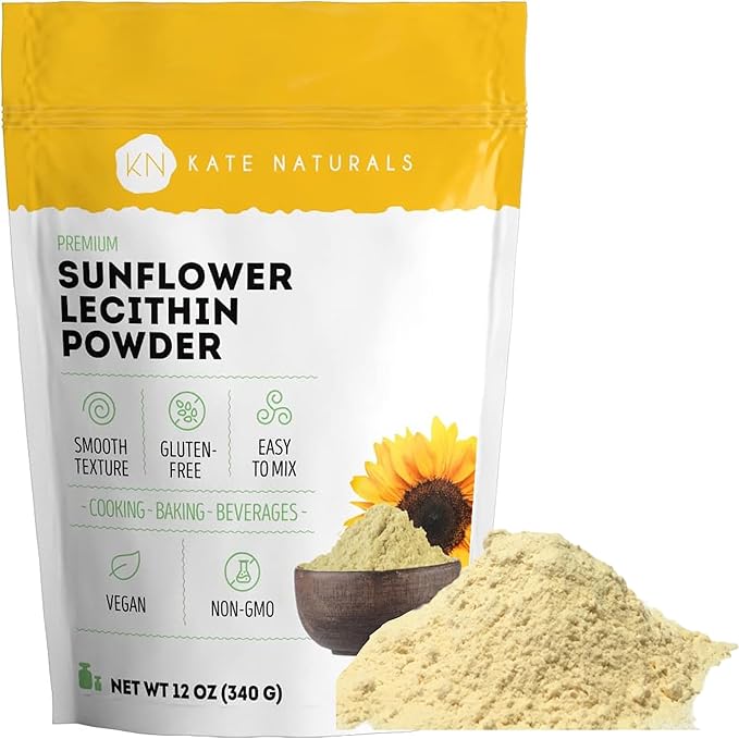 Kate Naturals Sunflower Lecithin Powder for Baking Bread, Gummies, Cooking. Lecithin Supplement for Clogged Milk Ducts. Substitute for Soy Lecithin Powder (12oz, Non-GMO)