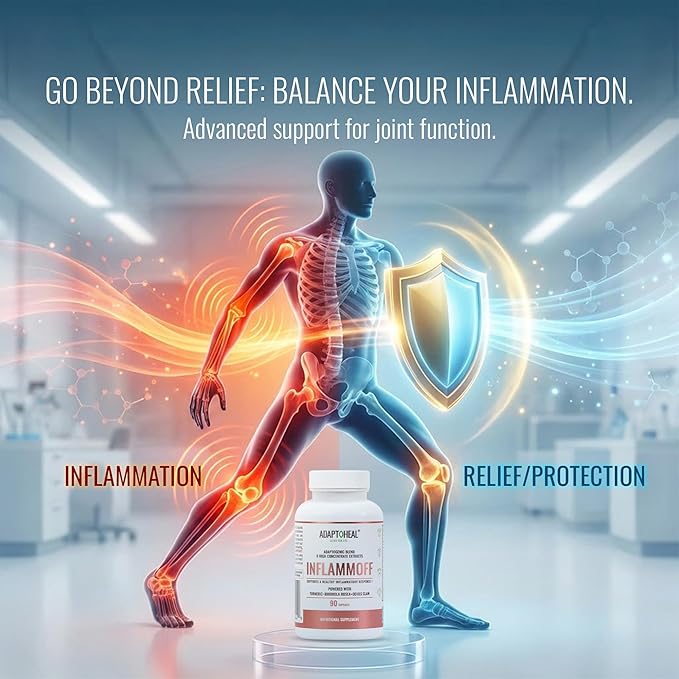 ADAPTOHEAL Inflammoff - Adaptogenic Supplement Designed to Support Joint, Muscle and Tissue Inflammation Naturally, 8 Highly Concentrated extracts with Turmeric and Rhodiola rosea (90 Capsules)