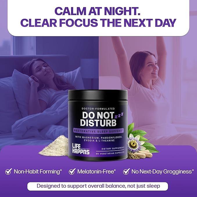 Doctor Formulated Triple Magnesium for Sleep, Calm & Relaxation with Chelated Magnesium Glycinate, L-Theanine, Passionflower & Evodia – Non-Habit, No Melatonin Magnesium Sleep Aid Support Supplement