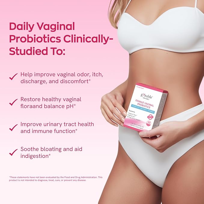Gynable Vaginal Probiotics for Women Odor & Itch Support, Urinary | pH Balance, Female Probiotics 10 Billion CFU Lactobacillus Probiotics Blend,Selenium-Vitamin C/E/D3 Promote Immune Health, 30 Count