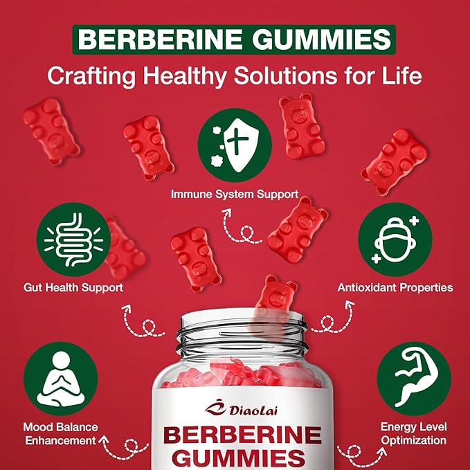 Berberine Gummies 2000mg - Natural Organic Berberine HCL Supplement - Vegan, Non-GMO, Gluten-Free - Delicious Raspberry Flavor - 60 Count