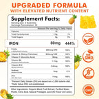 Iron Gummies for Women & Men - Vegan Iron Supplement for Anemia & Iron Deficiency, with Vitamin B12, Vitamin C, Zinc, Folate - Energy Boost, Sugar-Free, Pineapple Flavor, 60 Count