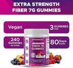 Vitamatic Prebiotic Fiber Gummies for Adults, 7G Extra Strength, Zero Sugar Added, 240 Pectin Based Gummies, Digestive Health & Regularity Support