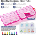 NEW Foldable & Double Protection Portable Weekly Pill Organizer 2 Times A Day with Etched Labels, AM PM 7 Day Week Medicine Box, Daily Travel Pill Case Dispenser for Vitamin, Supplement - Clear Pink