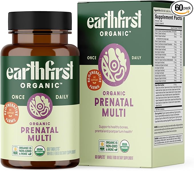 Prenatal Once Daily Multivitamin for Women for Conception, Pregnancy, Postpartum & Breastfeeding, Folate, Iron & Organic Whole Food Blend, Vegan, 60 Count