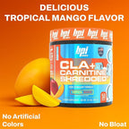 BPI Sports CLA + Carnitine Shredded - Convert Fat Cells Into Energy and Supports Lean Muscle, Boost Metabolism - Non-Stimulant L-Carnitine Supplement - Tropical Mango (14.1 oz. / 50 Servings)