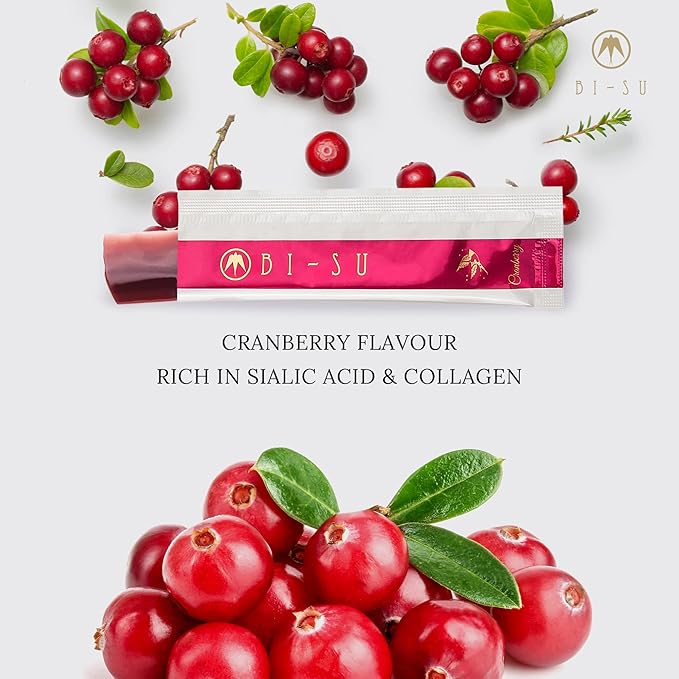 BI-SU Bird's Nest Essence Collagen Jelly Stick with Vitamin C, Fish Collagen Peptides, Anti Aging, Maintain Skin Elasticity, Immunity Support, Japan Beauty Skin Care Secret, Cranberry Flavor, 7 PCS