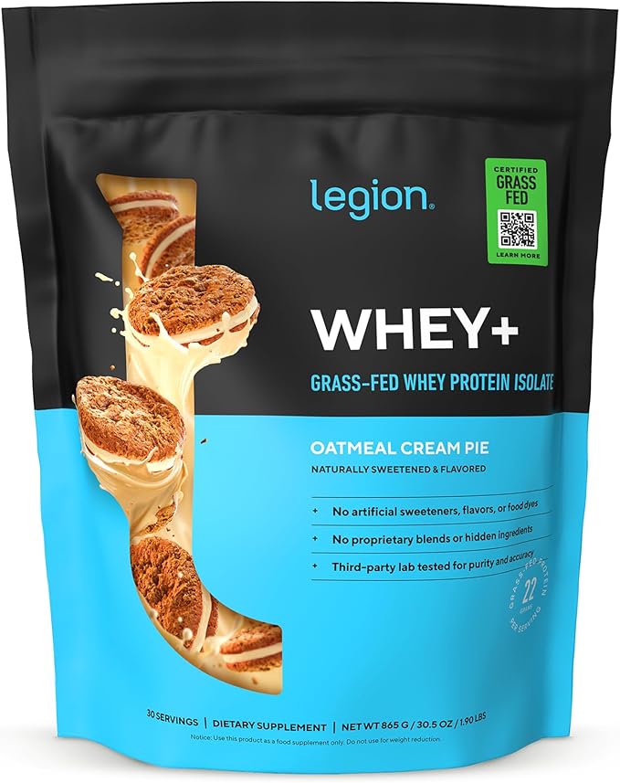 LEGION Whey+ Protein Whey Isolate from Grass Fed Cows (Oatmeal Cream Pie, 30 Servings) - Whey Protein Isolate Low Calorie, Non-GMO, Sugar Free, Lactose and Gluten Free, All Natural Protein Powder