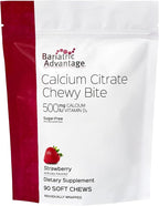 Bariatric Advantage Calcium Citrate Chewy Bites 500 mg - Highly Absorbable & Digestible - Vitamin D3 - Easily Chewable Calcium Supplement - Strawberry Flavor - 90 Count