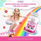 Kids Methylated Multivitamin Chewable Gummies, MTHFR Supplement with L Methylfolate, Magnesium, Biotin, Choline, Inositol, DHA, TMG & Coq 10, Immune & Brain Support, Strawberry Flavor, 60 Ct