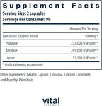 Vital Nutrients Pancreatic Enzymes 1000mg (Full Strength) - Pancreatin Digestion Supplement with Protease, Amylase & Lipase - Digestive Enzymes - Gluten, Dairy, and Soy Free - 180 Capsules