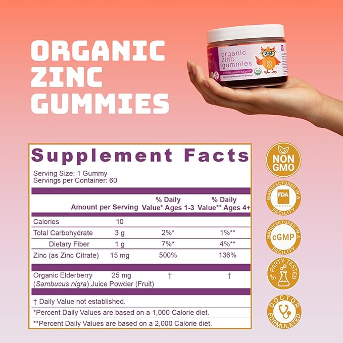 Organic Zinc Gummies by Dr. Ana Maria Temple | Supports Healthy Immune Function & Skin Health | USDA Certified Organic | Gentle, Highly Absorbable Zinc Citrate Form | 60 Gummies