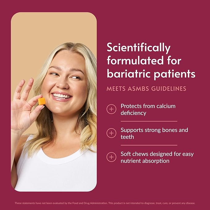 Bariatric Advantage Calcium Citrate Chewy Bites 500 mg - Highly Absorbable & Digestible - Vitamin D3 - Easily Chewable Calcium Supplement - Tropical Orange - 90 Count