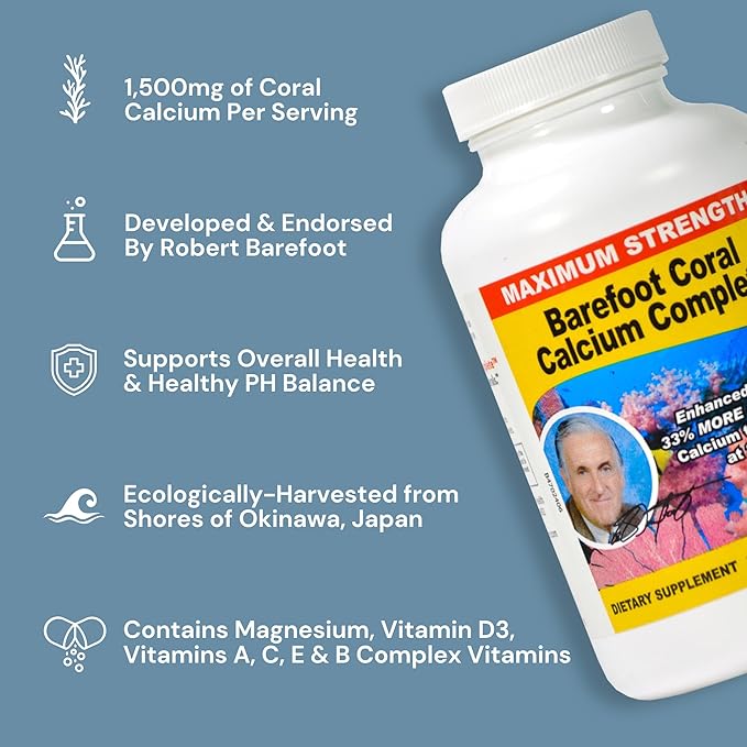 1500mg, 240 Capsules- Coral Calcium Supplement Developed by Bob Barefoot- Supports Overall Health & PH Levels- Contains Calcium, Magnesium & Vitamin D3