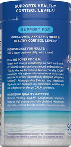 Natural Vitality Calm Ashwagandha + Magnesium Glycinate Capsules | Support for Occasional Stress & Anxiety | Gluten Free Supplement | 90 Count