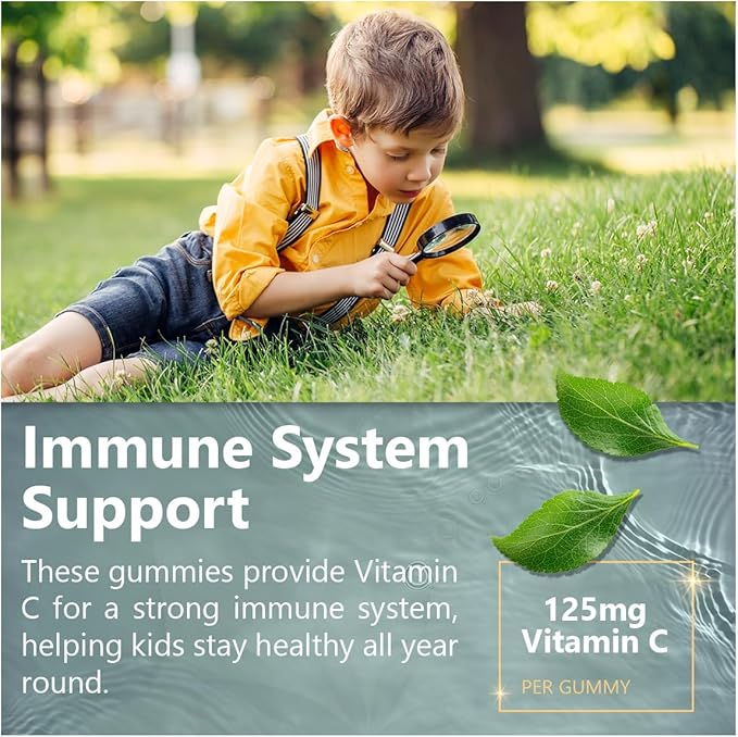 Kids Vitamin C Gummies – 120 Count of Tasty Immune Support Supplement for Kids, Toddlers, and Teens. Vitamin C Gummy Orange Flavored, Non-GMO, Gluten-Free, Vegan, Nut-Free, and Dairy-Free.