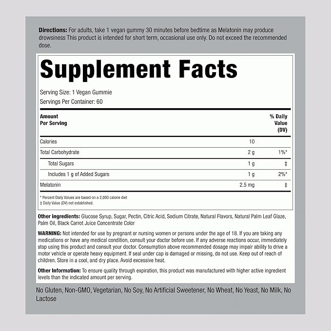 Piping Rock Melatonin Gummies 2.5 mg | 60 Count | Strawberry Flavor Gummy | Vegan, Non-GMO, Gluten Free Supplement