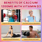Calcium Citrate Gummies - 1200mg Calcium Gummies Supplements for Women & Men with Vitamin D3, K2, Magnesium, Zinc High Absorption for Bone, Muscle & Immune Support, Fruit Flavor, 60 Count