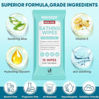 No Rinse Bathing Wipes for Adults - Extra Thick 8x12 Inch Disposable Shower Wipes, Hypoallergenic Unscented Body Cleansing Cloths for Bed Bath, Hospital, Travel, Camping - 300 Count(30 Packs)