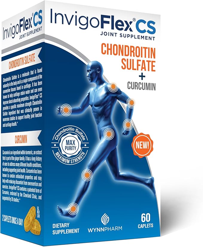INVIGOFLEX® CS - Chondroitin Sulfate with Turmeric Curcumin Non GMO for Knee, Hand, Back & Hip Premium Joint Supplement