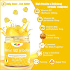 Vitamin B2 Gummies Riboflavin 400mg for Men Chewable B2 Vitamins for Adults with B Complex Turmeric Extract for Digestive Comfort,Nervous System Support, Vegan, Sugar-Free, Pineapple Flavor,60 Count