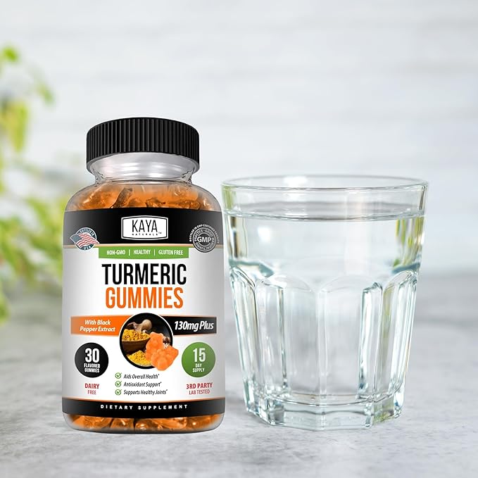 Kaya Naturals Turmeric Supplements Gummies - Pure Nature Turmeric Curcumin -Turmeric Ginger Gummies - 30 Count Gummy - Turmeric with Black Pepper Extract