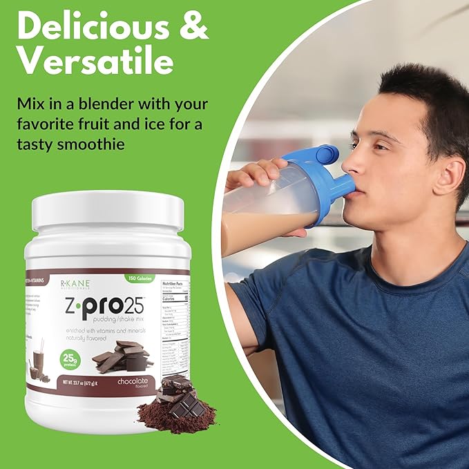 Z-Pro25 Protein Powder, 23.7 oz, 16 Servings – 25g Casein & Whey Blend – Low-Carb, High-Protein Meal Replacement Shake – Muscle Recovery & Weight Management - 21 Vitamins & Minerals – Chocolate