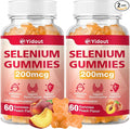 Selenium Supplement for Thyroid Support Gummies 200mcg as Energy Booster for Women and Men, Peach Flavor (60 Count（Pack of 2)
