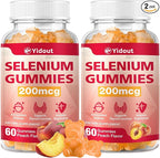 Selenium Supplement for Thyroid Support Gummies 200mcg as Energy Booster for Women and Men, Peach Flavor (60 Count（Pack of 2)
