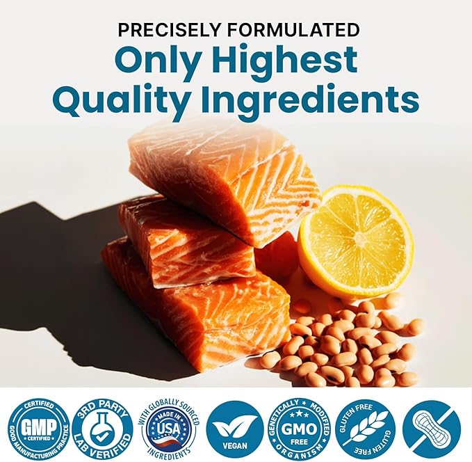5-in-1 Fish Oil Omega 3 Fatty Supplements (2100mg) - Omega 3 Fish Oil with Vitamins D3 K2 and CoQ10 - Lemon Flavored (120 softgels, Pack of 3)