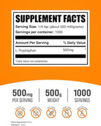 BulkSupplements.com L-Tryptophan Powder - Tryptophan Supplement, Amino Acid Supplement - Gluten Free, 500mg per Serving, 500g (1.1 lbs) (Pack of 1)