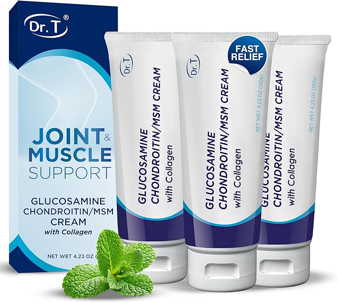 Dr. T Glucosamine Chondroitin Cream - Premium Formula with MSM and Collagen for Joint and Muscle Discomfort - Maintains Joint Strength, Flexibility & Muscle Mobility - 4.23 oz / 120g (3 Pack)
