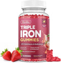 Iron Gummies for Women, Triple Iron Supplement with Multivitamin Iron Gummies with Vitamin C, A, B, Folate, Copper, Zinc for Energy & Blood Support, Immune Health, Vegan, Strawberry Flavor, 60 Counts