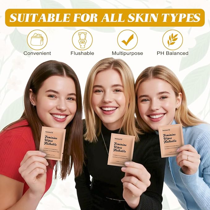 Feminine Wipes Individually Wrapped, Flushable Wipes Travel,Feminine Care Vaginal Wipes for Adult,Women, Girl and Homeless (Pack of 200,Chamomile)