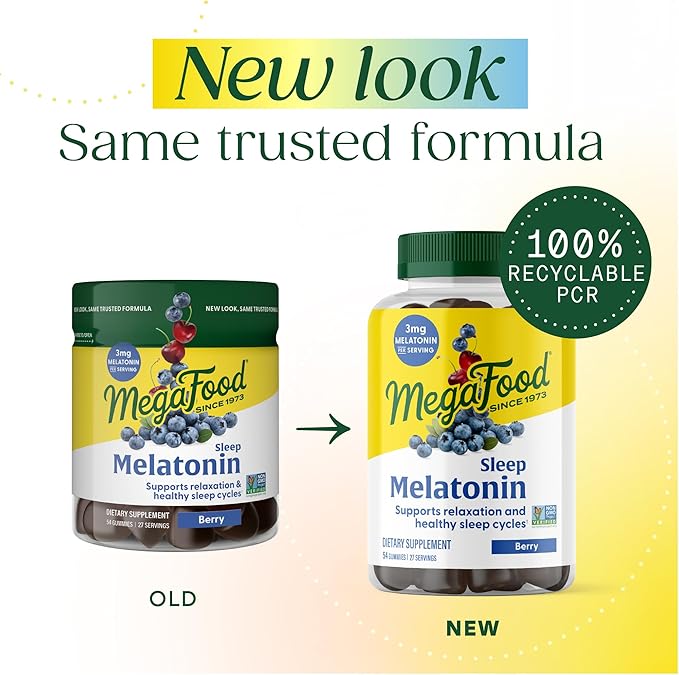 MegaFood Melatonin Gummies - Melatonin 3mg per Serving to Help Relax & Fall Asleep – Sleep Gummies for Adults - Berry Flavor, Non-GMO, Certified Vegan - 54 Count (27 Servings) 3 Pack