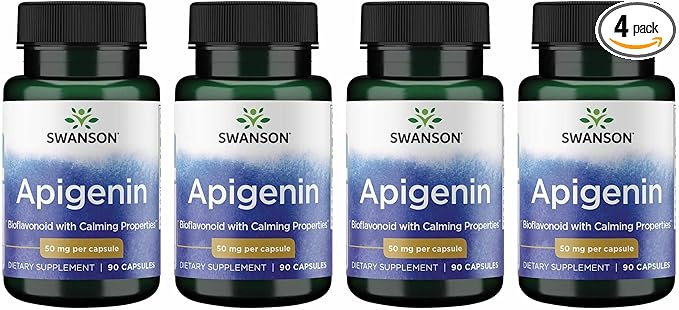 Swanson Apigenin Bioflavonoid Supplement for Adults Seeking Natural Sleep, Relaxation, and Stress Relief Support - 50 mg (90 Vegan Capsules, 4 Pack)
