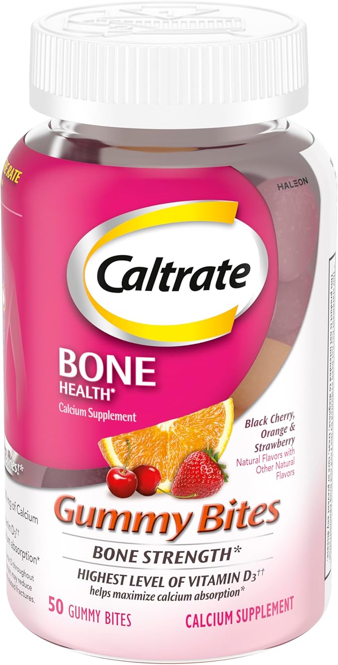 Caltrate Gummy Bites 500 mg Calcium and Vitamin D Supplement, Black Cherry, Strawberry, Orange - 50 Count