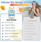 L Tyrosine Gummies, 2 Pack L-Tyrosine Supplement, Tyrosine Gummies with L-Theanine B6 D3, Tyrosine Supplement for Brain, Memory, Energy, Mood for Adult & Kids, Pineapple & Mango Flavor, 120 Ct