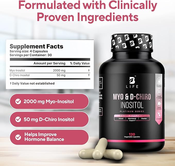 Myo-Inositol & D-Chiro Inositol 40:1 for Women | Inositol Supplement for Women | Hormone Balance, Fertility & Cycle | Vitamin B8, Insulin & Flo Ovarian Support | 120 Caps