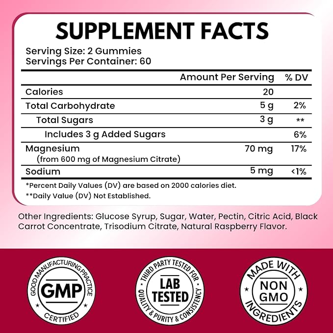Vitboost Magnesium Citrate Gummies 600mg - 120 Count Vegan Magnesium Gummies for Relaxation & Muscle Support - Natural Raspberry Flavor - Non-GMO, Gluten Free, Plant Based