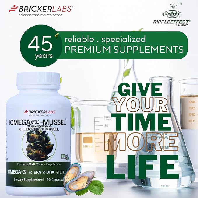 Bricker Labs Omega Cyclo - Mussel Joint Health Supplement, Premium New Zealand Green Lipped Mussel, Full Spectrum Omega Joint Supplements for Joint Health and Comfort, 90 Capsules